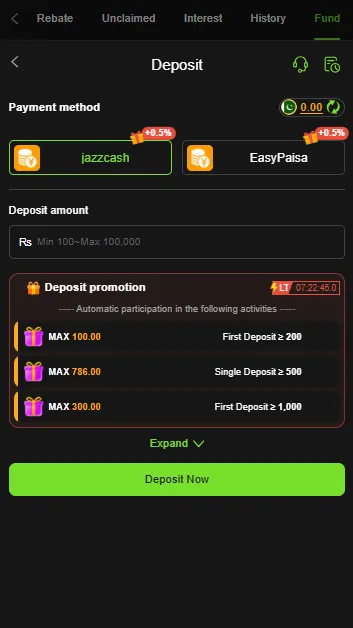 Deposit through Easypaisa & Jazzcash